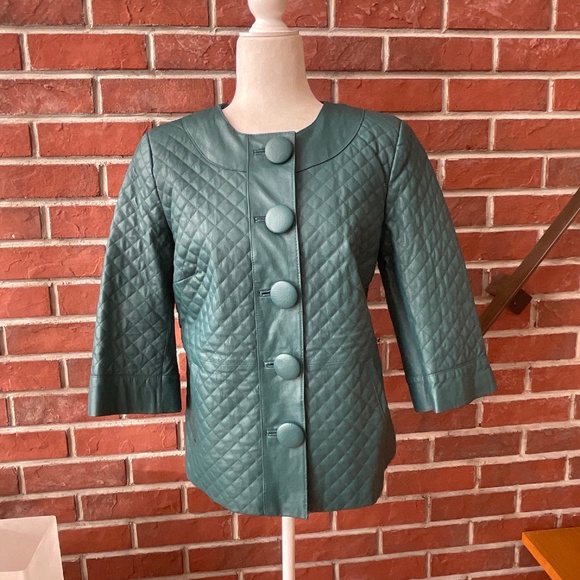 Terry Lewis Classic Luxuries Jackets & Blazers - •Terry Lewis Vintage Green-Blue Quilted Leather 3/4 Sleeves Jacket Size S NWOT